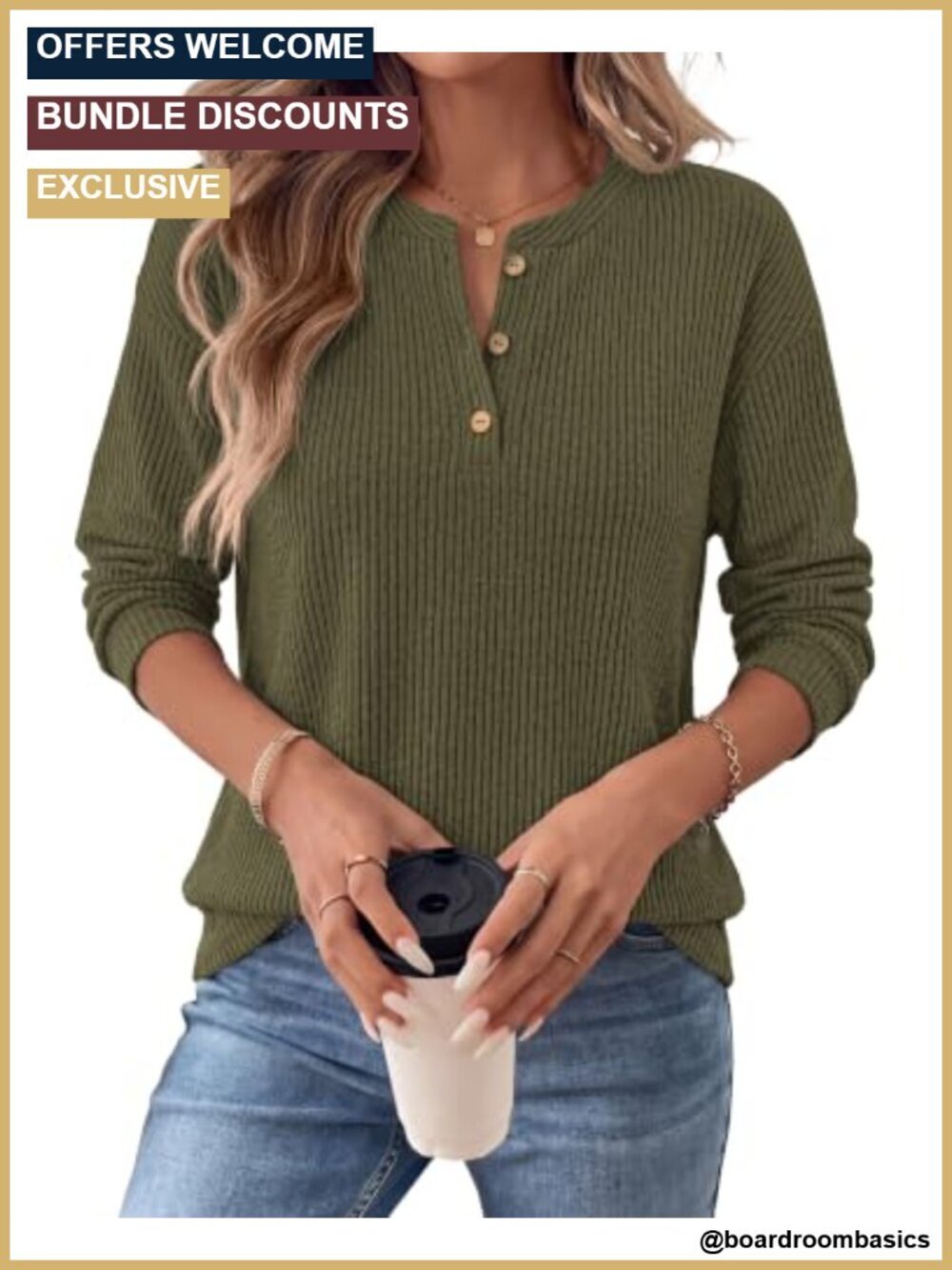 Long Sleeve Henley Button Down Tunic Shirt Dressy Casual